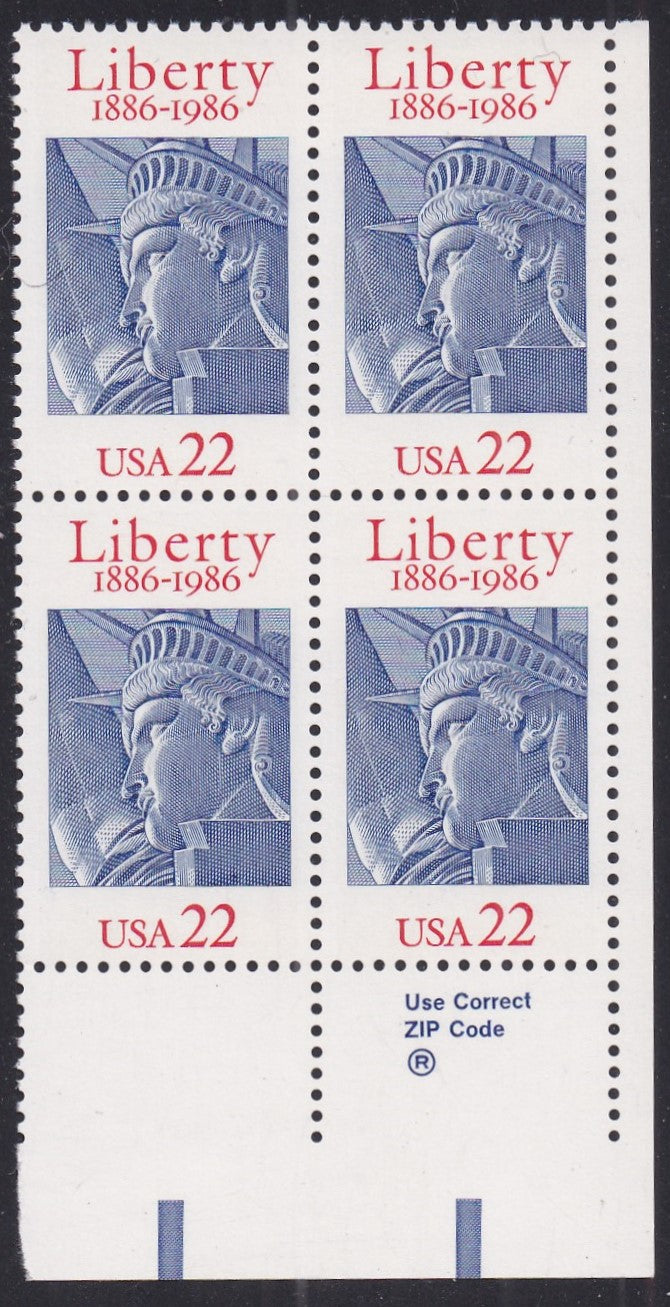 # 2224 (1986) Statue of Liberty - Zip Code, BK/4, LR, MNH
