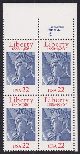 # 2224 (1986) Statue of Liberty - Zip Code, BK/4, UR, MNH