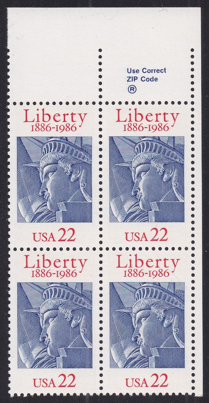 # 2224 (1986) Statue of Liberty - Zip Code, BK/4, UR, MNH