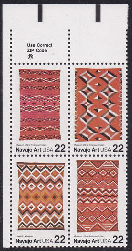 # 2235-38 (1986) Navajo Art - Zip Code, BK/4, UL, MNH