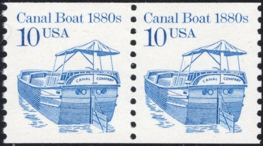 # 2257a (1993) 1880's Canal Boat, DG, OA Tag - Coil pr, MNH