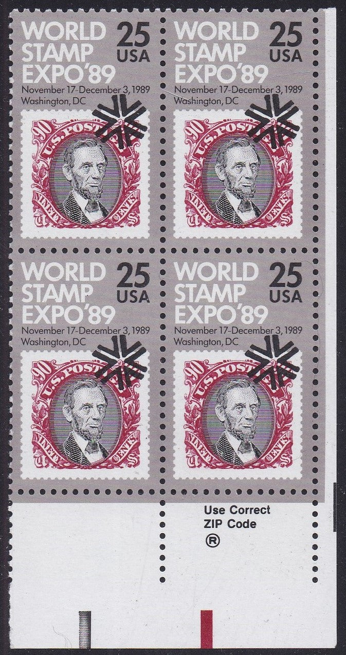 # 2410 (1989) World Stamp Expo - Zip Code BK/4, LR, MNH