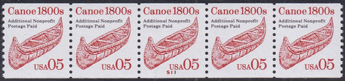 # 2454 (1991) 1800's Canoe, red, LGG, Not Tag, Lumin - PS/5, #S11, VF MNH (PNC)