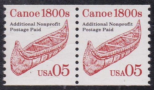 # 2454 (1991) 1800's Canoe, red, LGG, Not Tag, Lumin - Coil pr, MNH