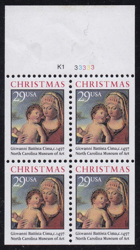 # 2790a (1993) Madonna and Child - Bklt pane, #K1-33333, No Holes, MNH