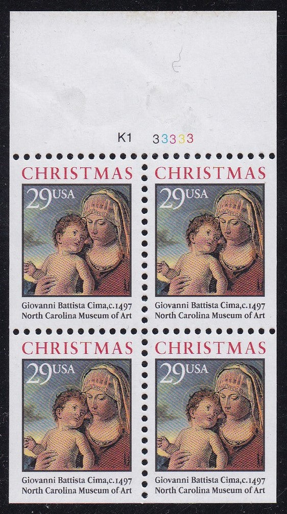 # 2790a (1993) Madonna and Child - Bklt pane, #K1-33333, No Holes, MNH