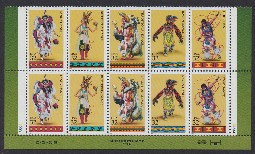 # 3072-76 (1996) American Indian Dance - PB/10, B #P2222, MNH