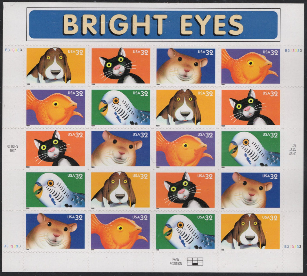 # 3230-34 (1998) Bright Eyes - Pane, #B333333, MNH