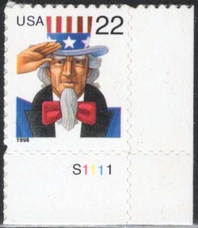 # 3259 (1998) Uncle Sam, perf 10.8 - Plt sgl, LR #S1111, MNH