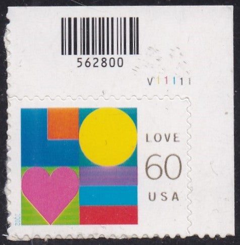 # 3658 (2002) Love - Plt sgl, UR #V11111, MNH