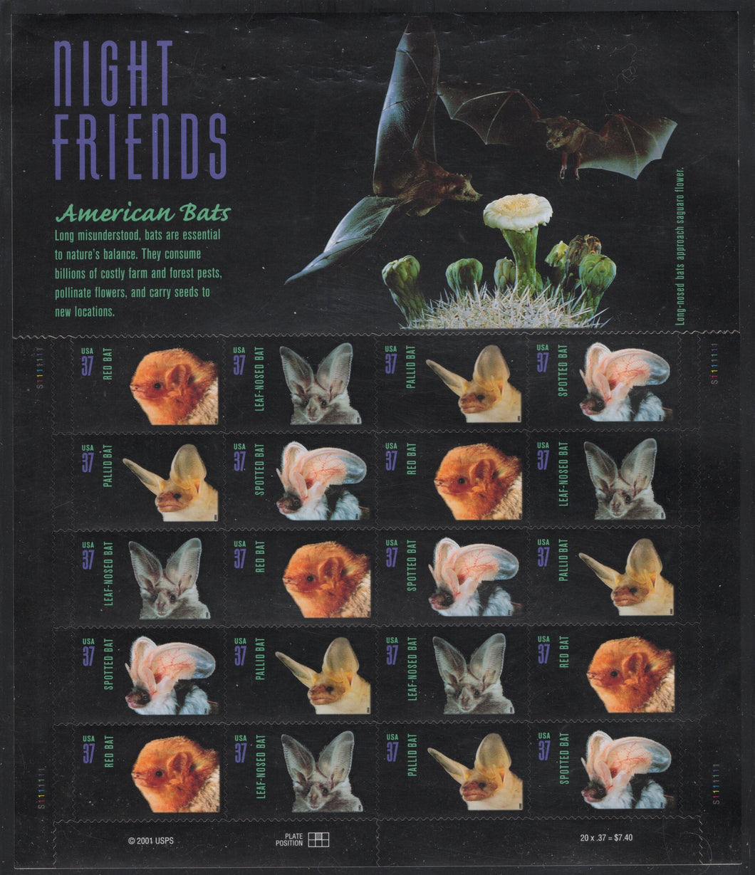 # 3661-64 (2002) Bats - Pane, MNH