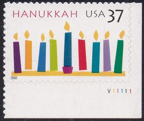 # 3672 (2002) Hanukkah - Plt sgl, LR #V11111, MNH