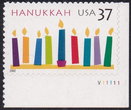 # 3672 (2002) Hanukkah - Plt sgl, LR #V11111, MNH