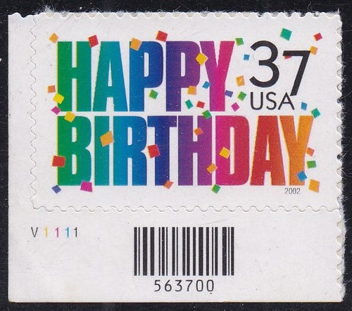 # 3695 (2002) Happy Birthday - Plt sgl, LL #V1111, MNH