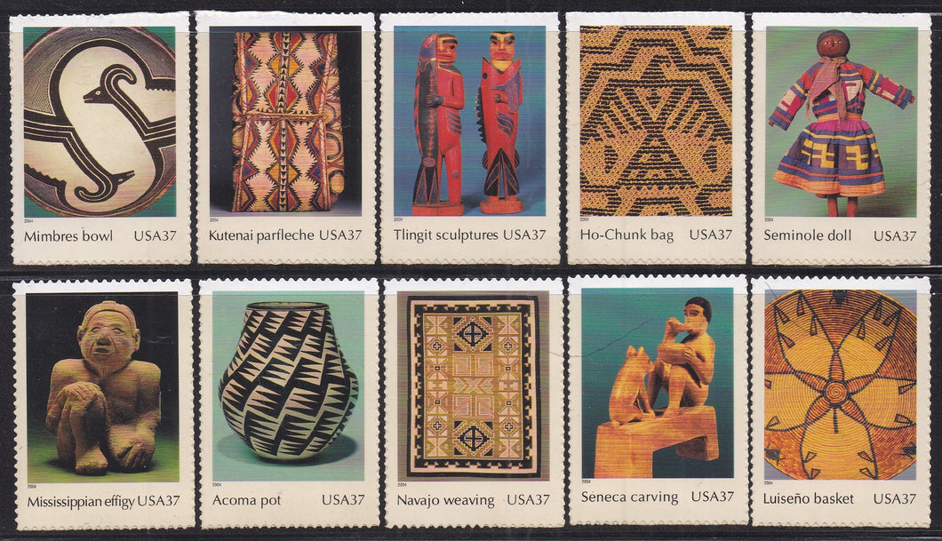 # 3873 (2004) American Indian Art - Sgls, Set/10, MNH