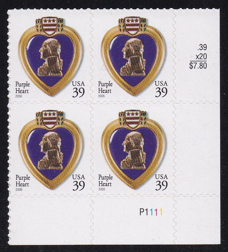 # 4032 (2006) Purple Heart, 2006 year date, 11.25x11 - PB, LR #P1111, MNH