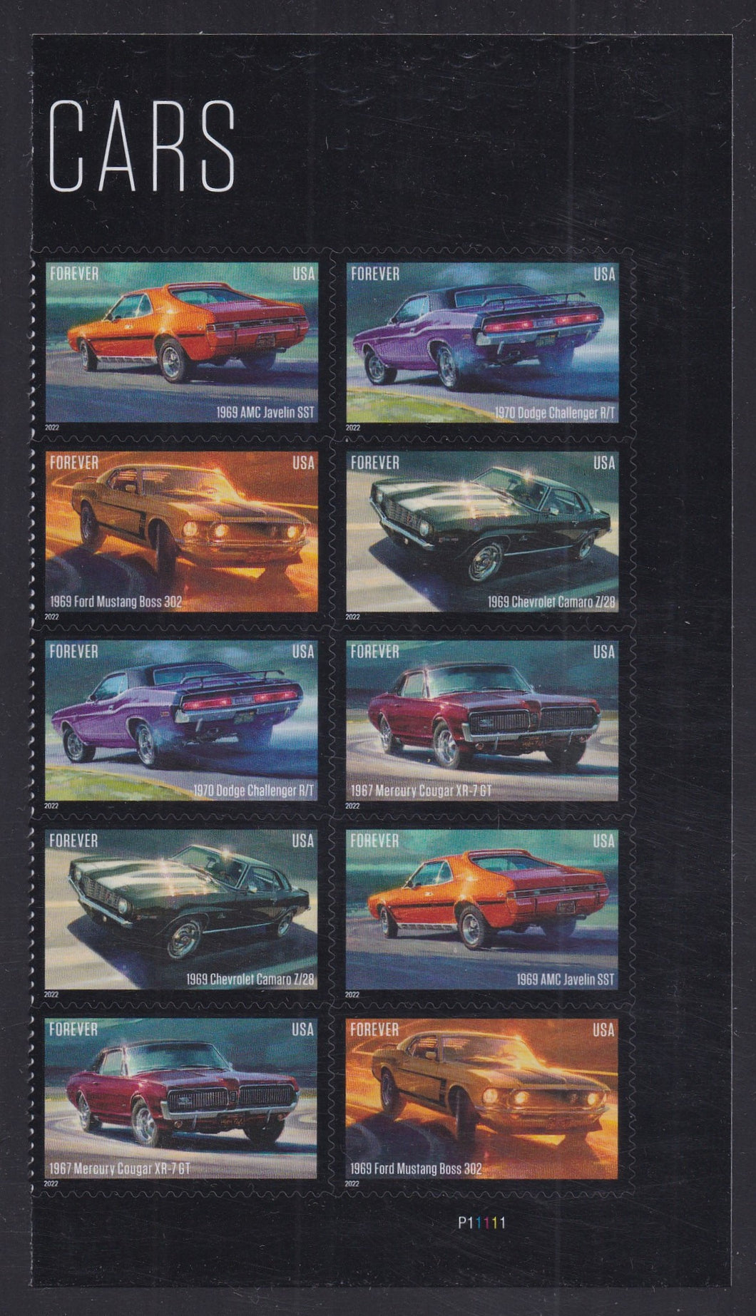 # 5715-19 (2022) Pony Cars - PB/10, Right #P11111, MNH