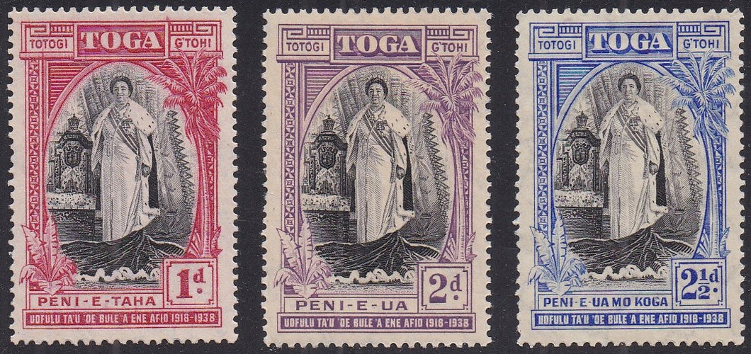 Tonga # 70-72 (1938) Queen Salote - Sgls, Set/3, MLH