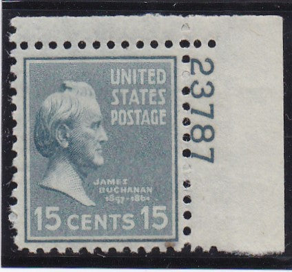 # 820 (1938) Buchanan, blue gray - Plt sgl, UR #23787, MNH
