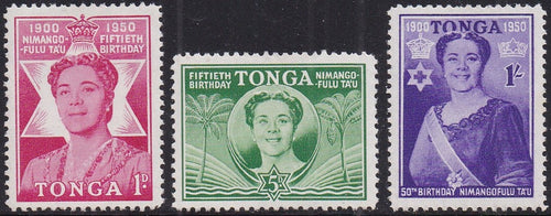 Tonga # 91-93 (1950) Queen Salote - Sgl, MLH