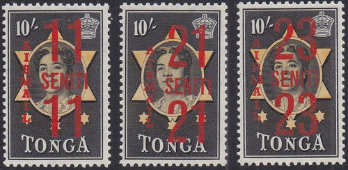 Tonga # C37 - C39 (1968) Surchgd in Seniti - Sgls, Set/3, MLH