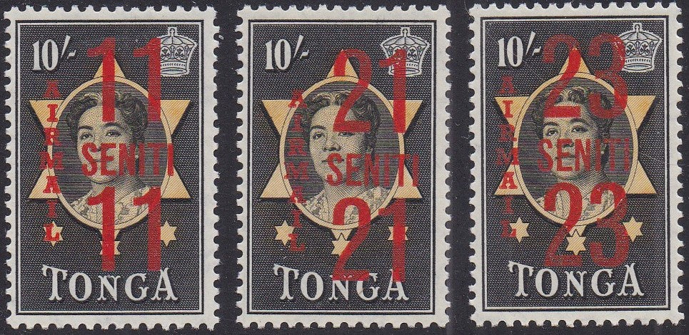 Tonga # C37 - C39 (1968) Surchgd in Seniti - Sgls, Set/3, MLH