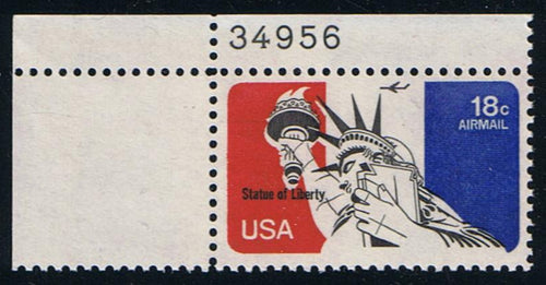 # C87 (1974) Statue of Liberty - Plt sgl, UL #34956, MNH