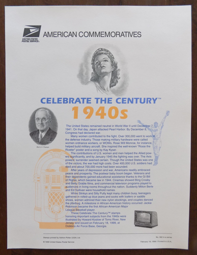 CP537E (1999) Celebrate the Century, 1940's - Commemorative Panels