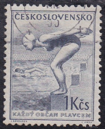 Czechoslovakia # 644 (1954) Swimmer - Sgl, Used