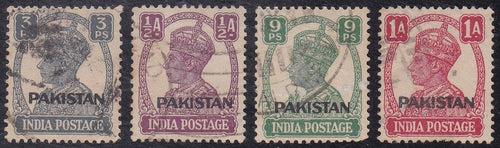 Pakistan # 1-4 (1947) Overprints - Sgls, Set/4, Used