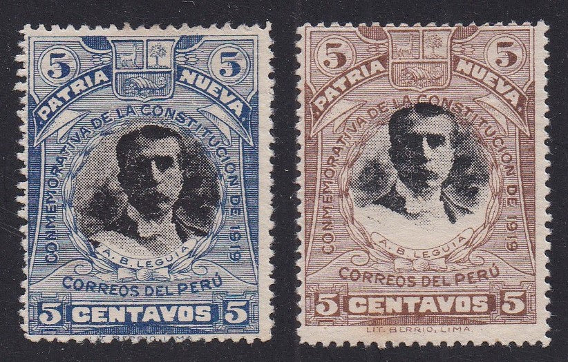 Peru # 220-21 (1919) Augusto Leguia - Sgls, Set/2, MH