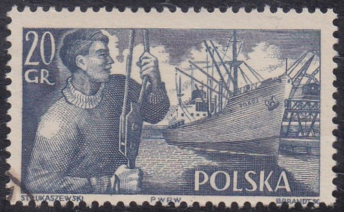 Poland # 721 (1956) Ship at Dock - Sgl, Used