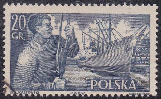 Poland # 721 (1956) Ship at Dock - Sgl, Used