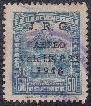 Venezuela # C225 (1947) Simon Bolivar Statue - Sgl, Used