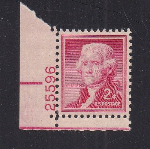 # 1033 (1954) Jefferson, Dry - Plt sgl, LL #25596, MNH [4]