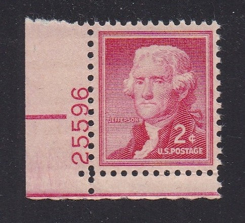 # 1033 (1954) Jefferson, Dry - Plt sgl, LL #25596, MNH [5]