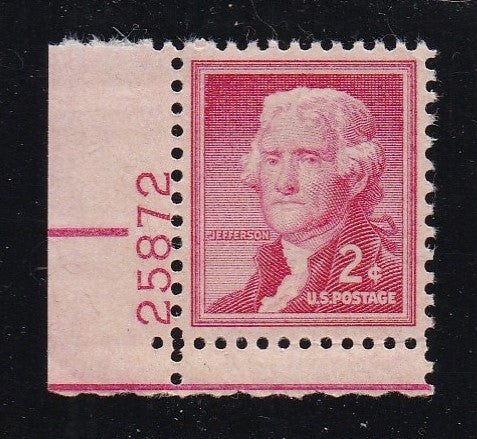 # 1033 (1954) Jefferson, Dry - Plt sgl, LL #25872, MNH