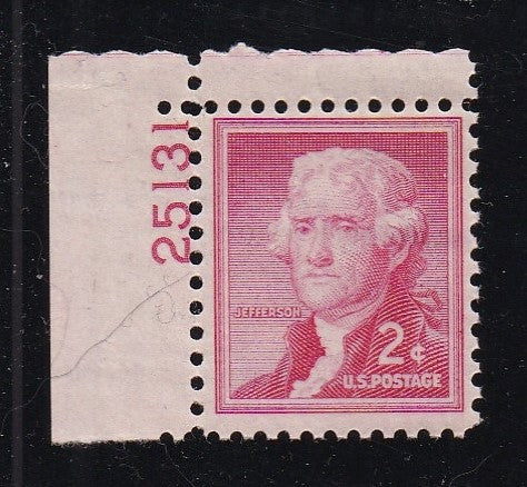 # 1033 (1954) Jefferson, Dry - Plt sgl, UL #25131, MNH