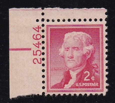 # 1033 (1954) Jefferson, Dry - Plt sgl, UL #25464, MNH