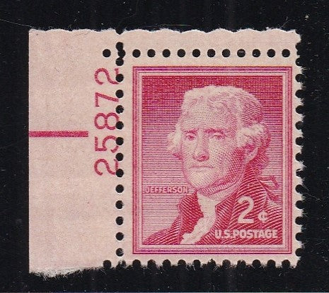# 1033 (1954) Jefferson, Dry - Plt sgl, UL #25872, MNH