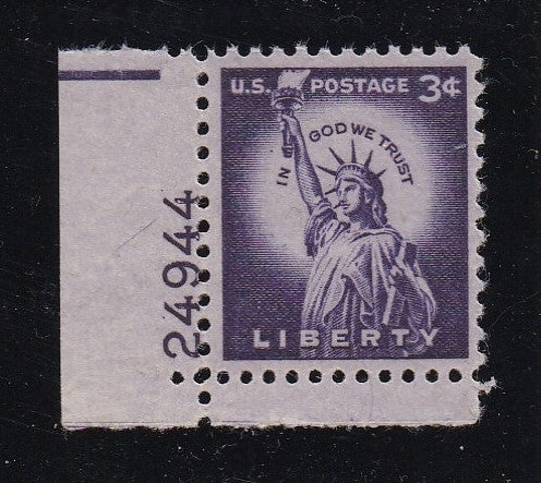 # 1035 (1954) Statue of Liberty, Wet - Plt sgl, LL #25944, MNH