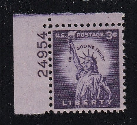 # 1035 (1954) Statue of Liberty, Wet - Plt sgl, UL #24954, MNH