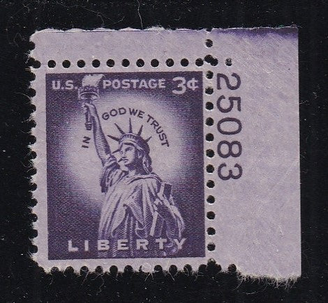 # 1035 (1954) Statue of Liberty, Wet - Plt sgl, UR #25083, MNH