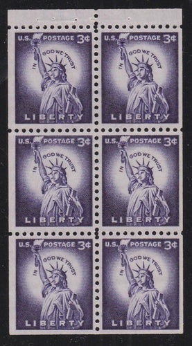 # 1035a (1954) Statue of Liberty - Bklt pane, VF/XF MNH