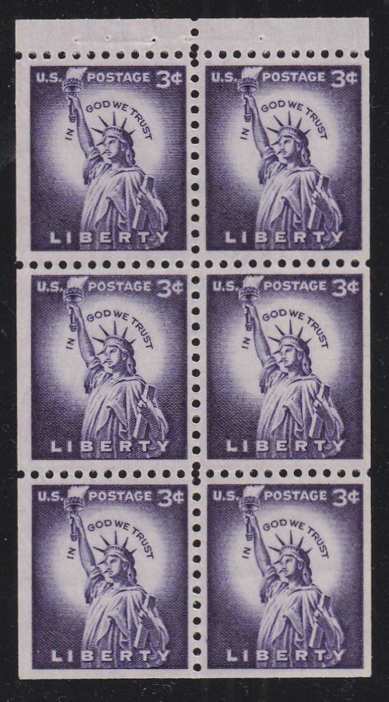 # 1035a (1954) Statue of Liberty - Bklt pane, VF/XF MNH