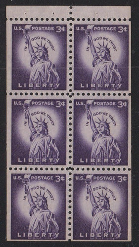 # 1035a (1954) Statue of Liberty - Bklt pane, VF MNH [2]