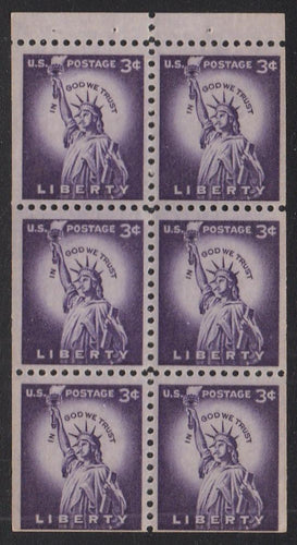 # 1035a (1954) Statue of Liberty - Bklt pane, VF MNH [3]