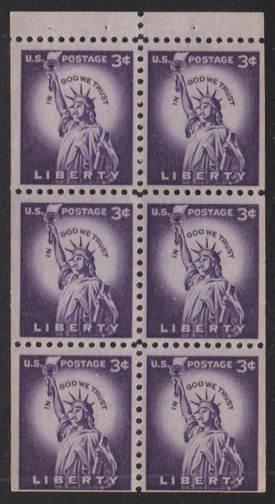 # 1035a (1954) Statue of Liberty - Bklt pane, VF MNH [3]