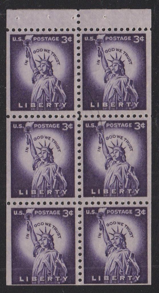 # 1035a (1954) Statue of Liberty - Bklt pane, VF MNH [4]