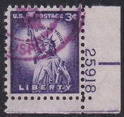 # 1035c (1954) Statue of Liberty, Dry - Plt sgl, LR #25918, Used